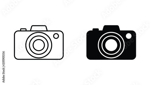 Digital camera silhouette and outline icon set for photography and media equipment design projects