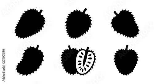 Bild auf Leinwand Soursop Fruit Icons, Graviola Silhouette Set, Tropical Food Vector Graphics, Hea