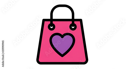Pink shopping bag with heart-shaped and black handles