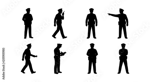 Foto Police Officer Silhouettes Vector Set, Law Enforcement Figures, Public Safety Pe