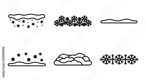 Canvas Print Snow Drifts Vector Icons, Winter Snowflakes, Seasonal Ground Cover Elements, Col