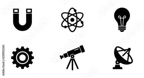 Slika na platnu Science and Technology Vector Icon Set, Black Flat Design Elements for Education