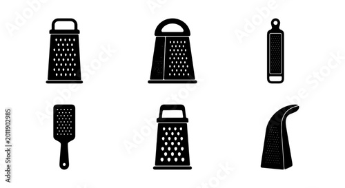 Foto Kitchen Graters and Cutting Board Icons, Food Prep Tools Set, Culinary Utensils