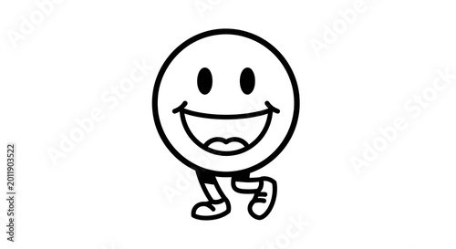 Smiling cartoon character with crossed arms and large head, simple black and white line smile