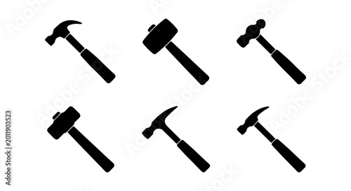Photos Hammer tool icon set, construction and carpentry equipment, black silhouette vec