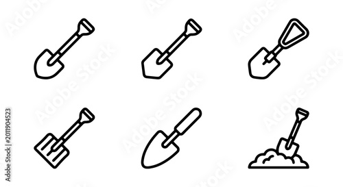 Tableau sur toile Shovel icon set, gardening tools, construction equipment, digging implements, ve