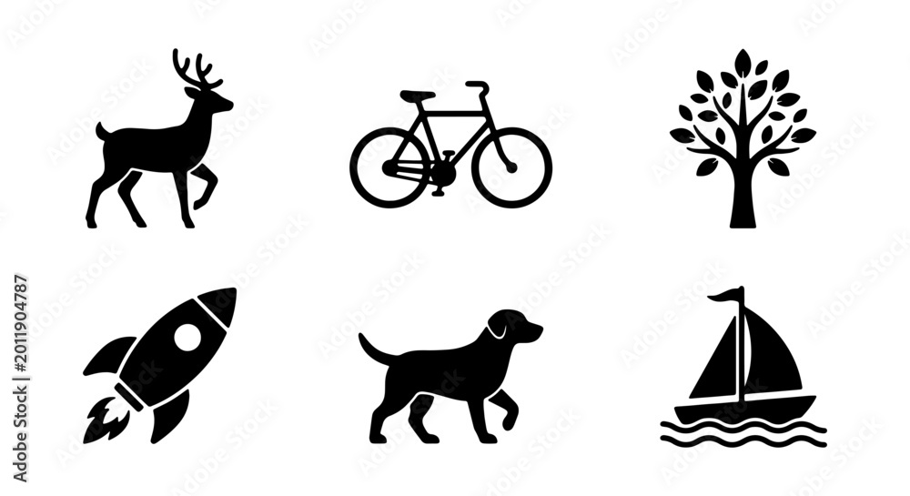 Fototapeta premium Nature and Travel Icons, a collection of black silhouette vector symbols for web and print
