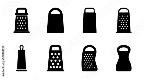Tableau sur toile Kitchen Grater Icons, Cooking Utensil Silhouette Set, Food Preparation Tool Vect