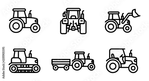 Billede på lærred Tractor icon set, agricultural machinery vector collection, farming vehicle symb