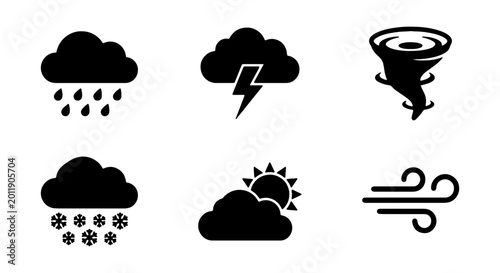 Foto Weather Icons Set: Rain, Snow, Storm, Tornado, Wind, Sun, Cloud Icons