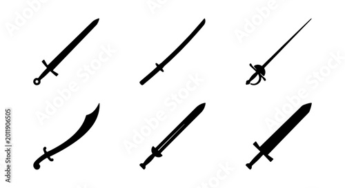 Photos Diverse Sword Silhouettes Collection, Medieval Weapon Icons, Historical Blade Gr