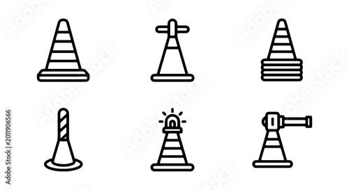 Photos Traffic Cone Icons Set, Safety Warning Symbols, Construction Barriers, Roadwork