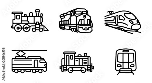 Bilde på lerret Diverse Train Icons Set: Vintage Steam, Diesel, Electric Locomotives, Modern Bul