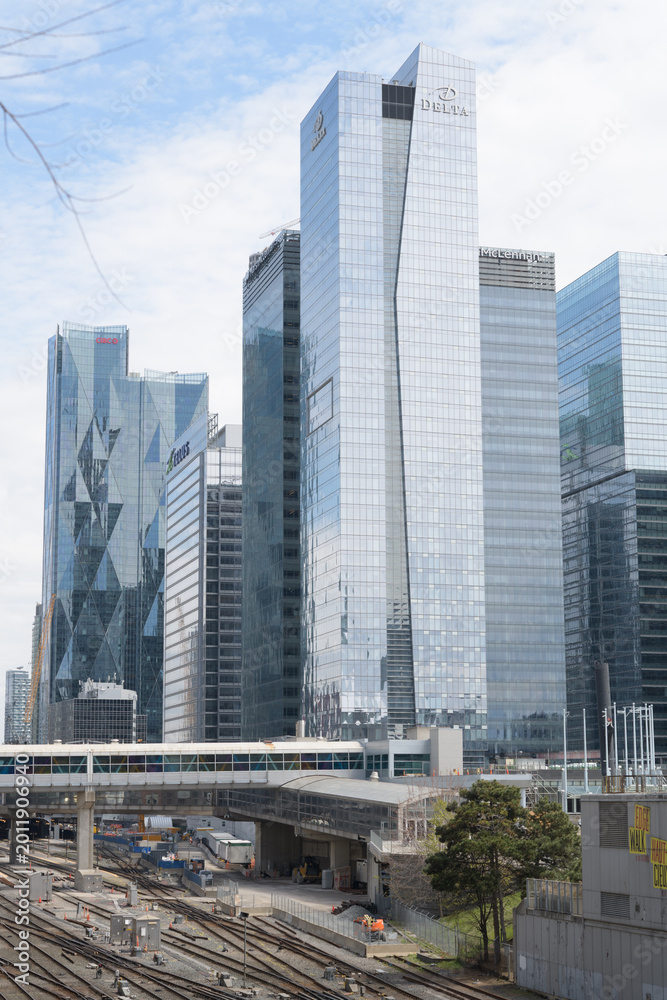 Fototapeta premium view of Southcore Financial Centre (SFC) or Delta Hotel tower, designed by Page + Steele, IBI Group Architects, at 75 Lower Simcoe St, Toronto