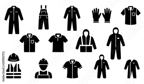 Quadro su tela ​Industrial Workwear and Protective Clothing Icon Set Featuring Coveralls, Safet