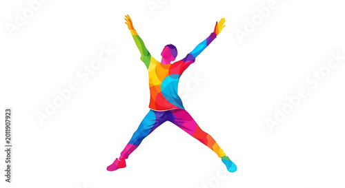 Vibrant multicolored silhouette of a person in a yoga pose on a white background