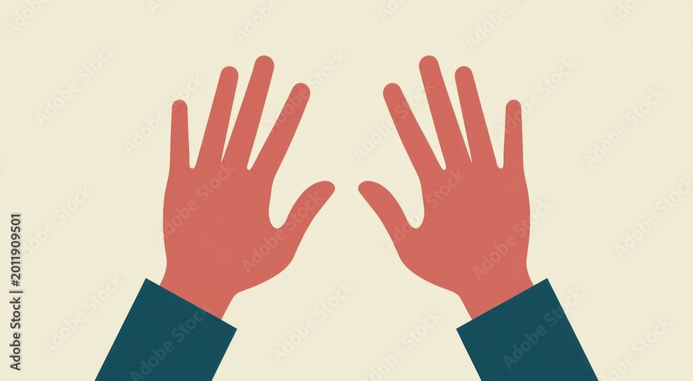 Fototapeta premium Someone is making a gesture with their hands on a beige background
