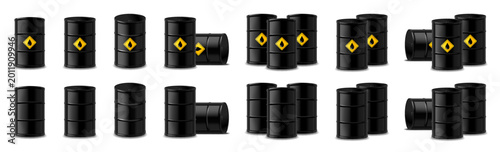 Photos Set of Realistic Oil Barrels