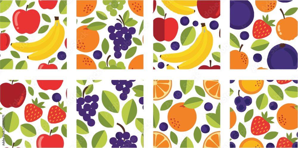 Obraz premium Colorful fruit and berry pattern design Vector
