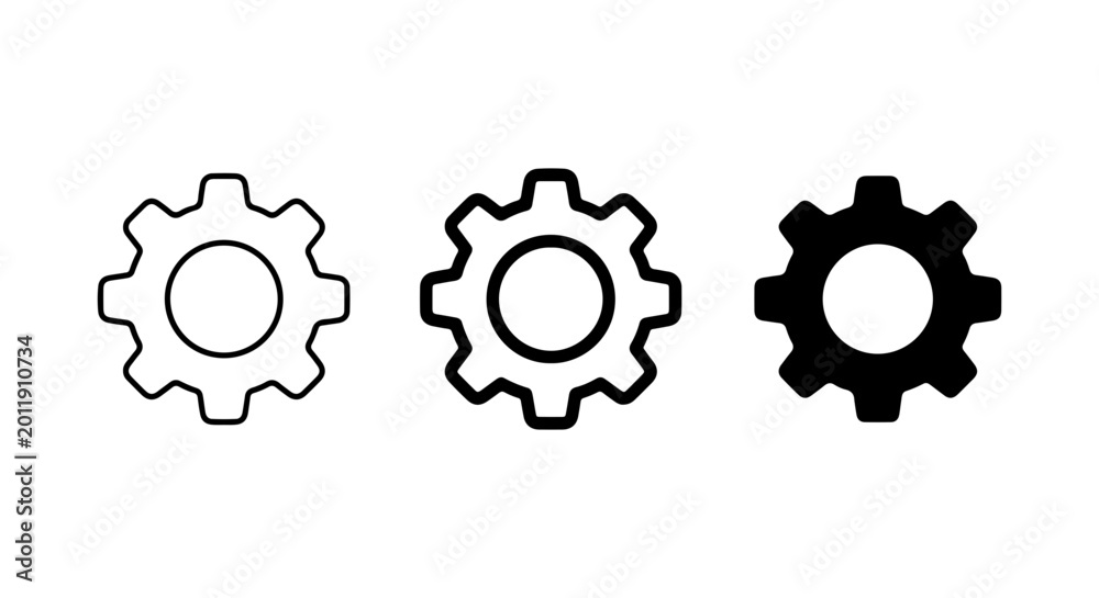 Fototapeta premium Gear Icon Set Black and White Vector Illustration