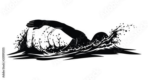 Foto Swimmer in water with splashing waves black silhouette