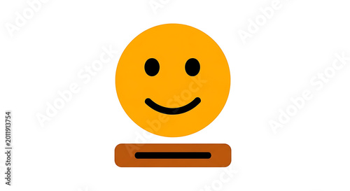 Yellow smiley face emoji with brown horizontal line beneath, flat style round