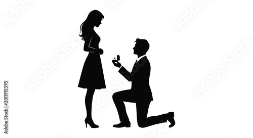 Photos couple proposing marriage with ring in hand man kneeling to woman black silhouet