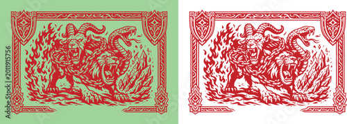 Tableau sur toile Chimera Fire Beast Snake Horn illustration