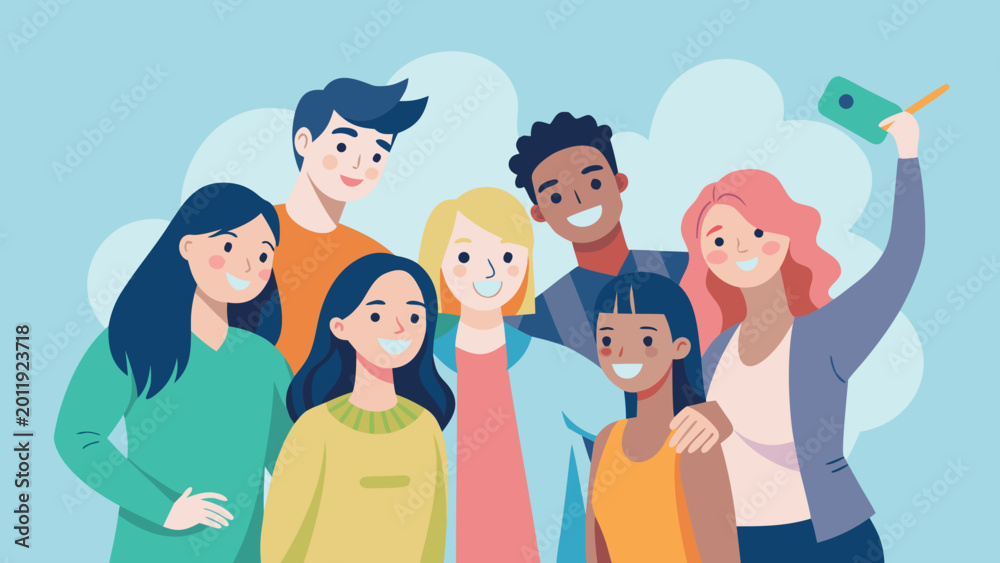 Fototapeta premium Group of diverse happy friends taking a selfie together