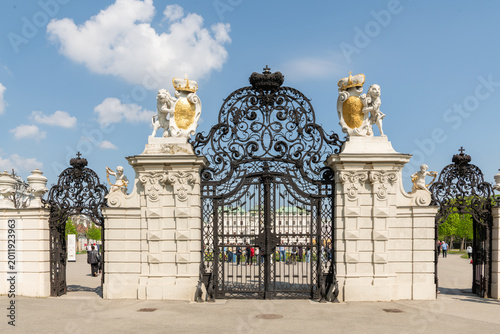 April 17, 2026, Vienna, Austria. Belvedere gate with extended architectural context.