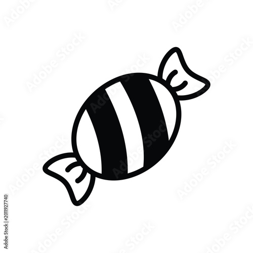 Wrapped candy with striped wrapper black and white confectionery illustration