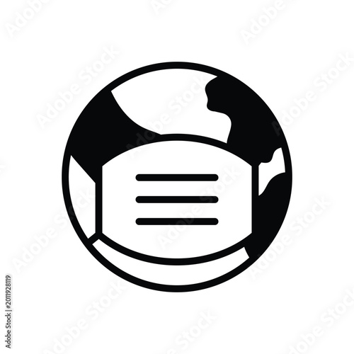 Earth globe wearing a protective face mask icon with earth protection, pandemic