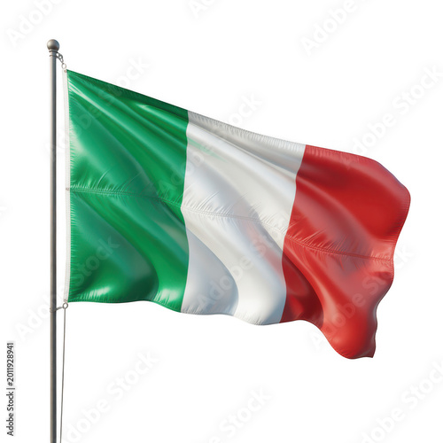 Italian flag waving on a silver pole isolated on transparent background
