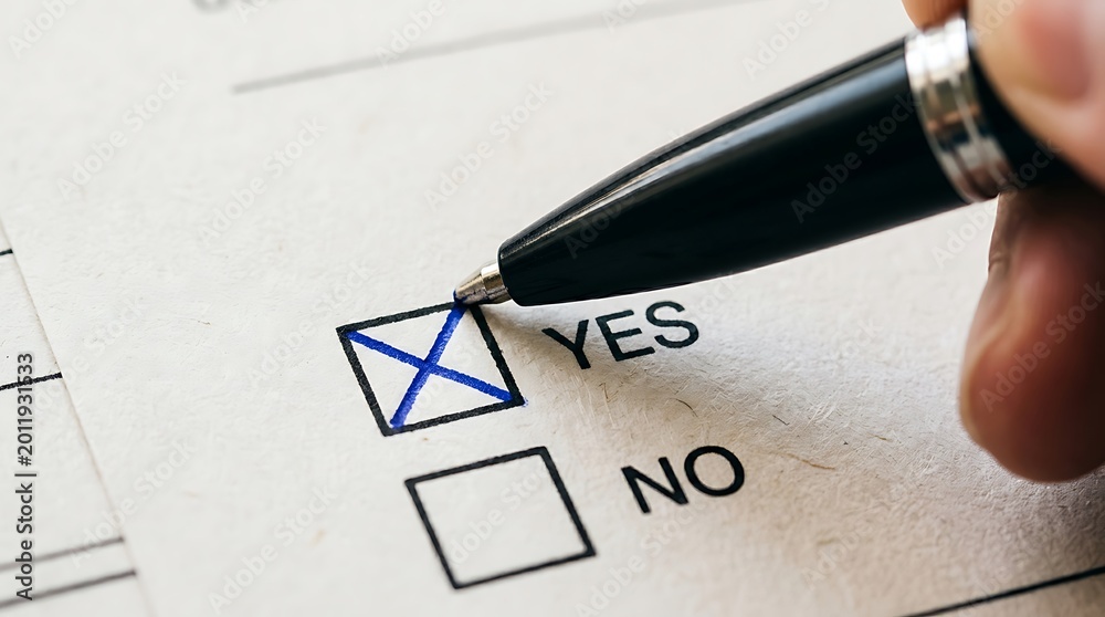 Fototapeta premium Person marking yes on form with black pen
