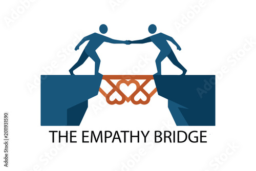 Konstfotografi Vector illustration of two people holding hands across a bridge with a heart sha