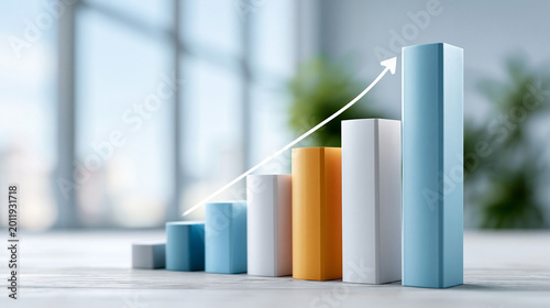 Upward growth chart visualization representing business development and data analysis success bright colorful graph showing development trajectory and achievement of performance