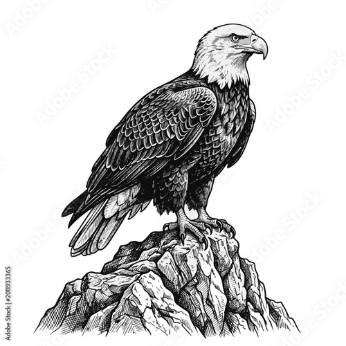 Foto Bald Eagle Perched Majesticly on Rocky Mountain Peak Detailed Illustration