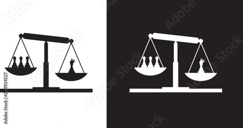 Obraz na płótnie Simple silhouette icon representing unbalanced scales of justice ,ineqality