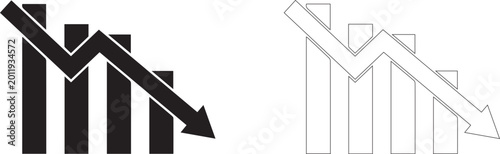 Declining bar chart, financial loss graph icon, vector 