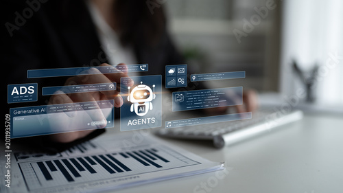 Fotografie AI agents orchestrate advertising campaigns with generative content, analytics and messaging