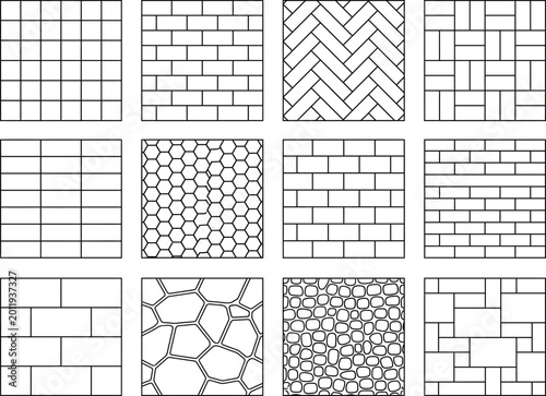 Foto CAD masonry and paving hatch pattern set, architectural tile, brick and stone sw