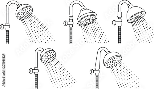 Tableau sur toile Vector illustration of different showerhead designs with varied spray patterns,