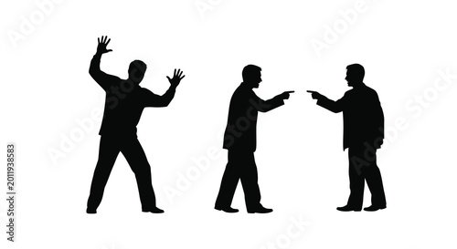 Cuadro en lienzo silhouette of three men in conflict hands raised and pointing