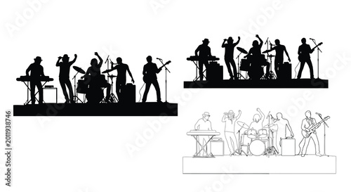 Photos Band performing on stage silhouette illustration with white background