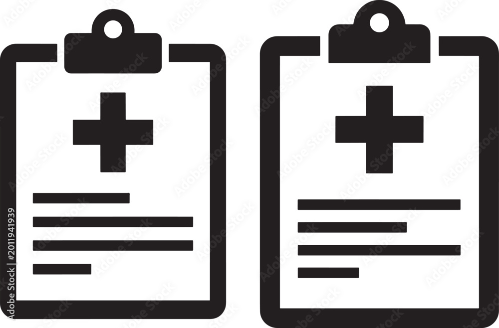 Obraz premium Medical clipboard icon silhouette, health record, cross
