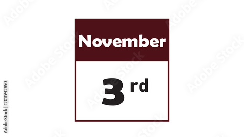 November 3rd daily calendar icon vector illustration in minimalist style