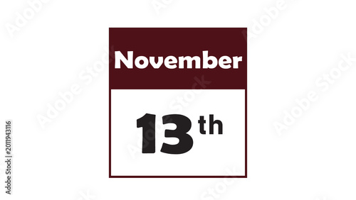 November 13th daily calendar icon vector illustration in minimalist style