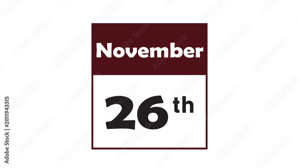 Obraz premium November 26th daily calendar icon vector illustration in minimalist style
