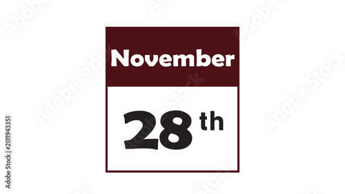 November 28th daily calendar icon vector illustration in minimalist style