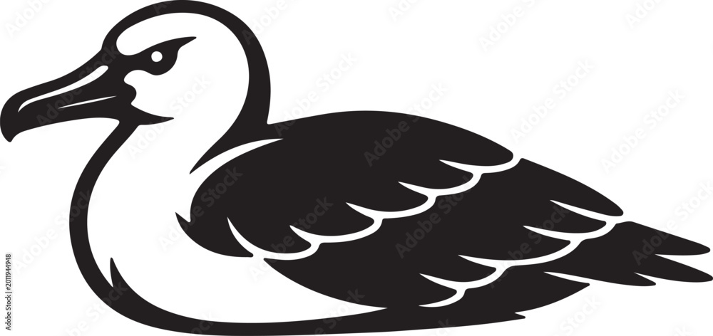 Fototapeta premium Seabird Silhouette Illustration Resting Isolated on White Background 